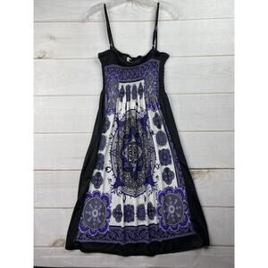 Christina Love Dress L Boho Medallion Print Purple Smocked Sundress Midi Smocked